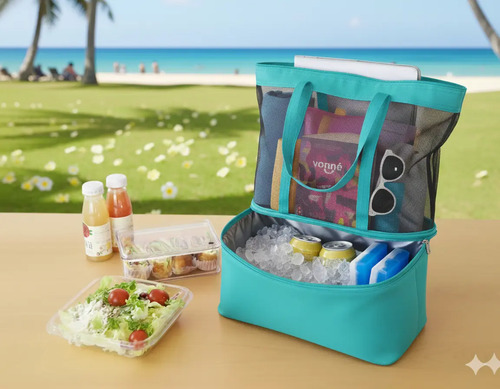 Bolso Playero Con Conservadora Termica De Alimentos & Bebidas Vonne Celeste Turquesa