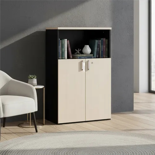 Biblioteca 0.38 X 1.17 Melamina Piro Art.5928 2p Bajas C/cer Negro/helsinky