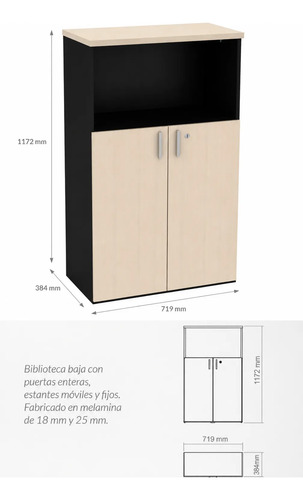 Biblioteca 0.38 X 1.17 Melamina Piro Art.5928 2p Bajas C/cer Negro/helsinky
