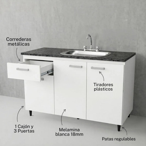 Platinum 30050 Cocina Color Blanco Bajo Mesada 1,20m