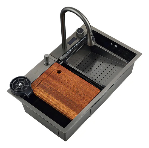 Pileta Bacha De Cocina Inteligente Multifunción Acero Gris