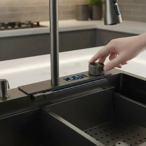 Pileta Bacha De Cocina Inteligente Multifunción Acero Gris