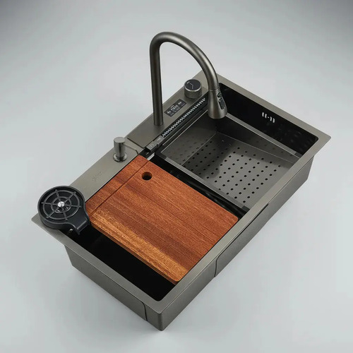 Pileta Bacha De Cocina Inteligente Multifunción Acero Gris