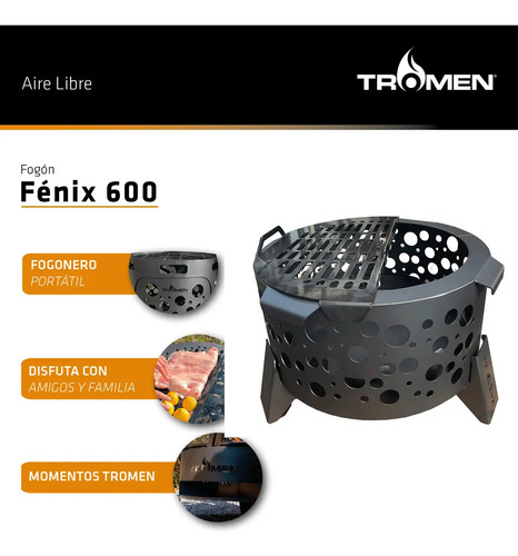 Fogón Tromen Fenix 600 Redondo 70 Cm Madera Parrilla
