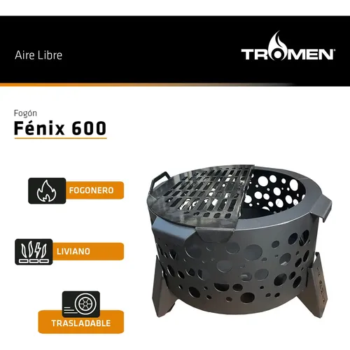 Fogón Tromen Fenix 600 Redondo 70 Cm Madera Parrilla