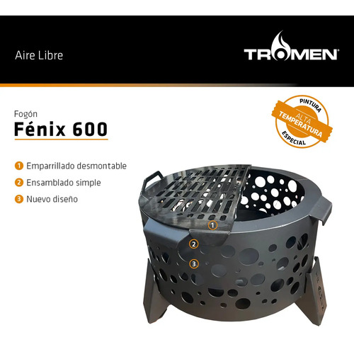 Fogón Tromen Fenix 600 Redondo 70 Cm Madera Parrilla