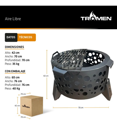 Fogón Tromen Fenix 600 Redondo 70 Cm Madera Parrilla