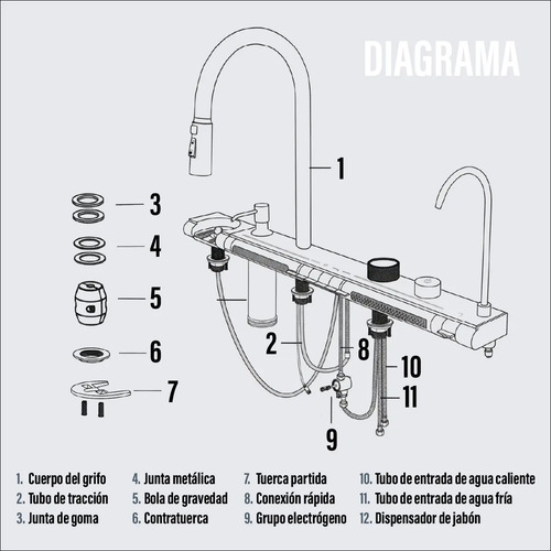 Modulo De Griferia Inteligente Para Cocina Gloa Negro Brillante