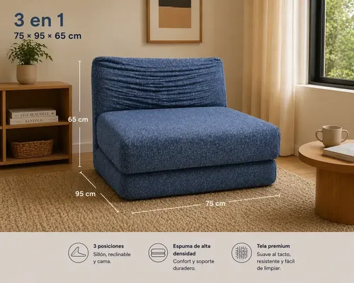 Sillon Individual King-house Narcizo Plegable 3 En 1 En Caja Azul