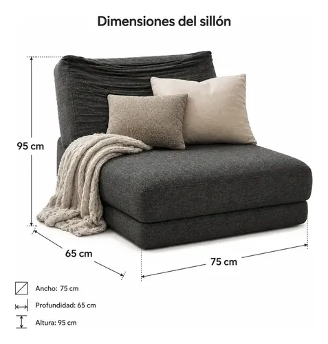 Sillon Individual King-house Narcizo Plegable 3 En 1 En Caja Negro Liso