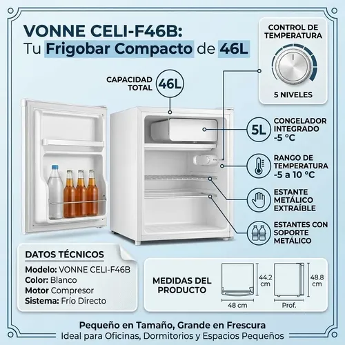 Heladera Vonne Frigobar 46 L Con Luz Interior, Blanca Blanco