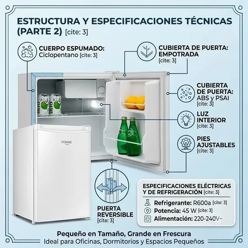 Heladera Vonne Frigobar 46 L Con Luz Interior, Blanca Blanco