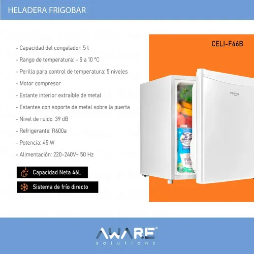 Heladera Vonne Frigobar 46 L Con Luz Interior, Blanca Blanco