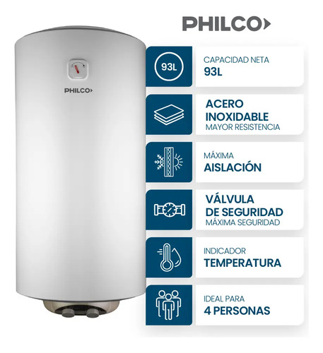 Termotanque Eléctrico Philco 94phte100b2 Blanco 93l