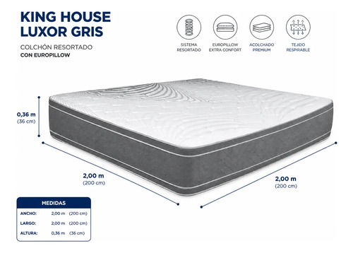 Colchon 2.00x2.00x0.36 Res King House C/europillow Luxor