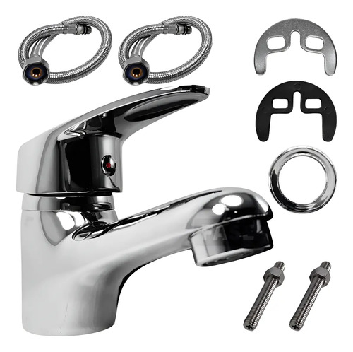 Griferia Gloa Gml01 Monocomando Baño Cromada C/flexible Plateado Cromado