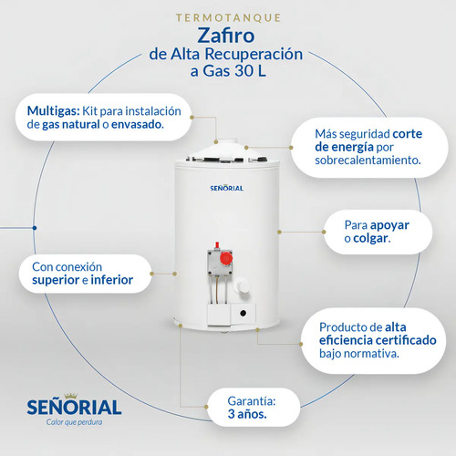 Termotanque A Gas Señorial Zafiro Tszp1-30 30l Blanco