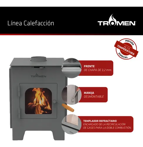 Calefactor A Leña Tromen Pehuen 6000 Kcal Doble Combustión 65m²