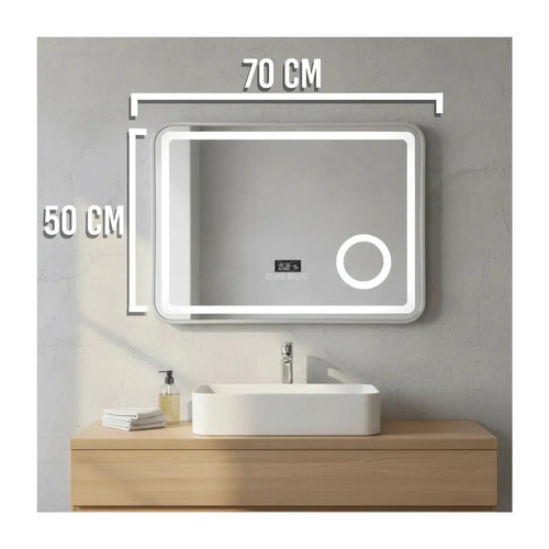 Espejo Led Baño Rectangular 50x70 Bluetooth Desempañador Plata