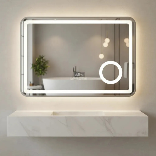 Espejo Led Baño Rectangular 50x70 Bluetooth Desempañador Plata