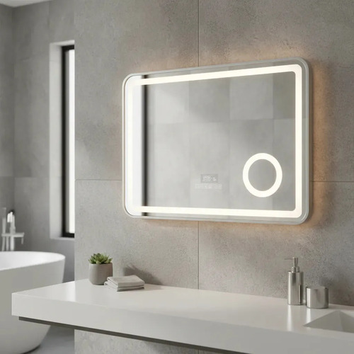 Espejo Led Baño Rectangular 50x70 Bluetooth Desempañador Plata