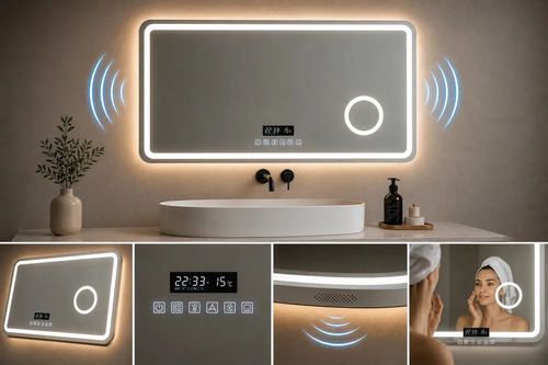 Espejo Led Baño Rectangular 50x70 Bluetooth Desempañador Plata