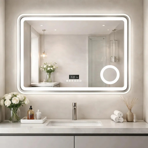 Espejo Led Baño Rectangular 50x70 Bluetooth Desempañador Plata