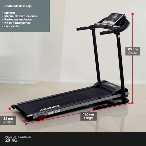 Cinta Caminar Randers 1hp Hasta 110kg Max 12km/h  3pos Negro