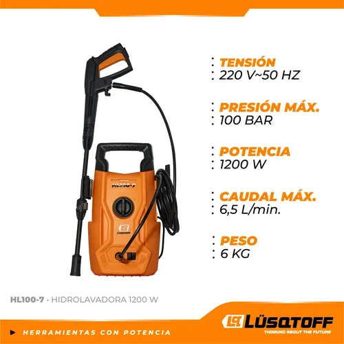 Hidrolavadora Lüsqtoff Hl100-7 100 Bar 1200w Naranja Y Negro 50 Hz
