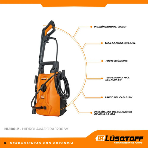 Hidrolavadora Lüsqtoff Hl100-7 100 Bar 1200w Naranja Y Negro 50 Hz