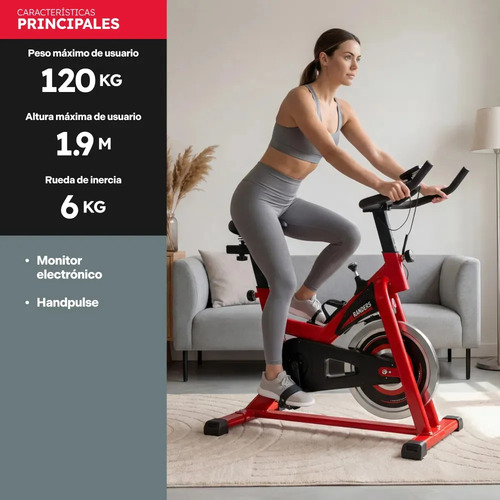 Bicicleta Fija Spinning Randers Arg-845sp 6kg Color Rojo Negro/rojo
