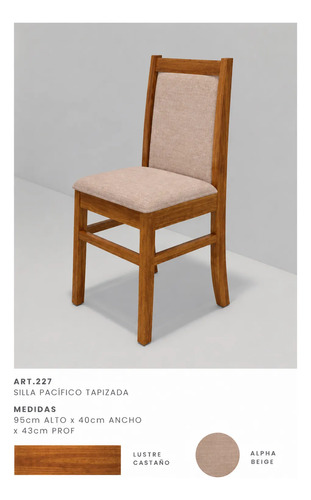 Set X2 Silla Pino Inmacol Pacifico Tapizada Castaño Beige Liso Castaño Beige