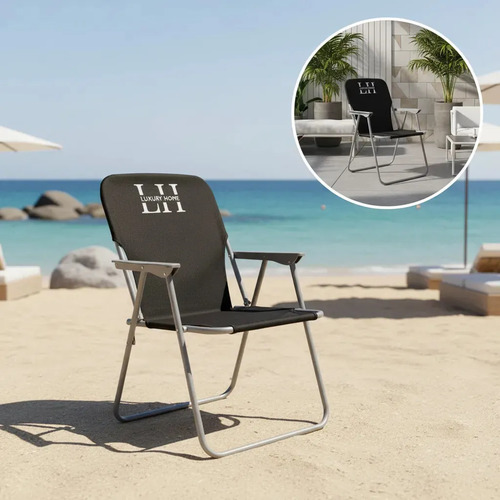 Reposera Caño Luxury Home 1 Pos. Resplado Alto Tela Negra Negro