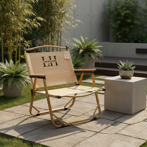 Sillon Caño Luxury Home 1 Pos. Respaldo Bajo Tela Beige Beige Liso