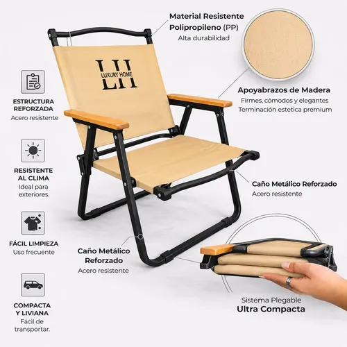 Sillon Caño Luxury Home 1 Pos. Respaldo Bajo Tela Beige Beige Liso