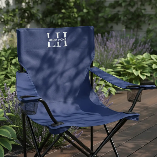 Sillon  Luxury Home Plegable C/apoya Vasos Azul Oscuro Azul Liso