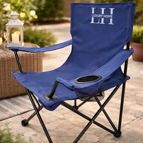 Sillon  Luxury Home Plegable C/apoya Vasos Azul Oscuro Azul Liso