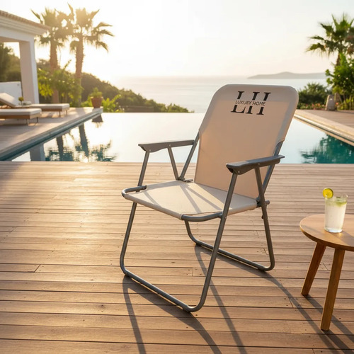 Reposera Caño Luxury Home 1 Pos. Resplado Alto Tela Blanca Blanco/beige