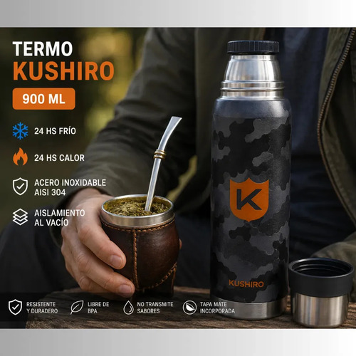 Termo Kushiro 900ml De Acero Inoxidable Hb-900-4 Color Camuflado