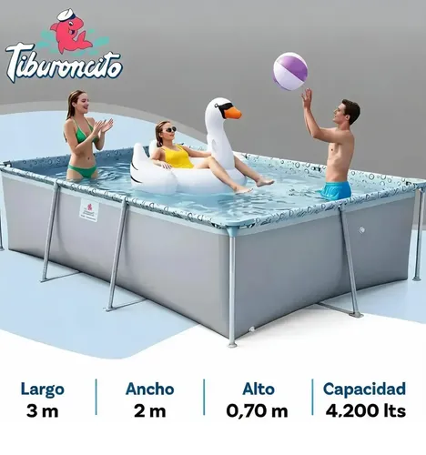 Pileta De Lona Tiburoncito N7 300x200x70cm Cap 4200l Gris Lisa