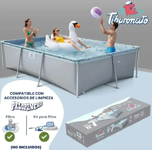 Pileta De Lona Tiburoncito N7 300x200x70cm Cap 4200l Gris Lisa