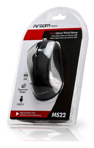 Ratón Óptico Argomtech Negro Maxi Usb 800 Dpi Modelo Arg-ms-0022
