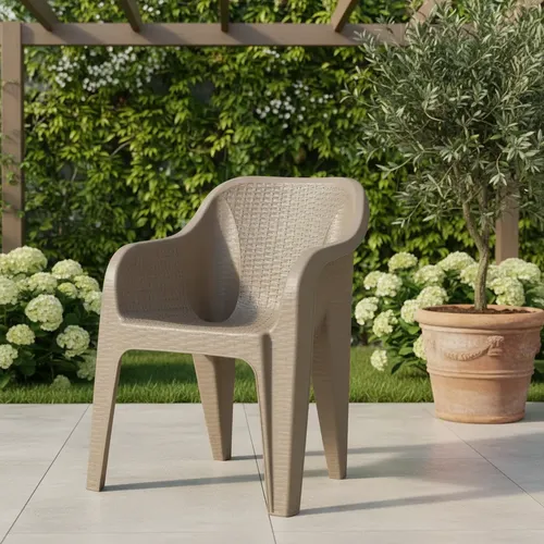 Silla Plastica Latapy Rambo Simil Rattan Cappuccino Cappuccino Rattán