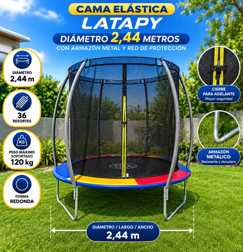 Cama Elastica Latapy 2.44 Metros Con Red De Proteccion Negro Multicolor