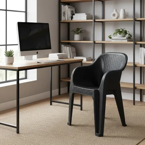 Silla Plastica Latapy Rambo Simil Rattan Negro Negro Plástico
