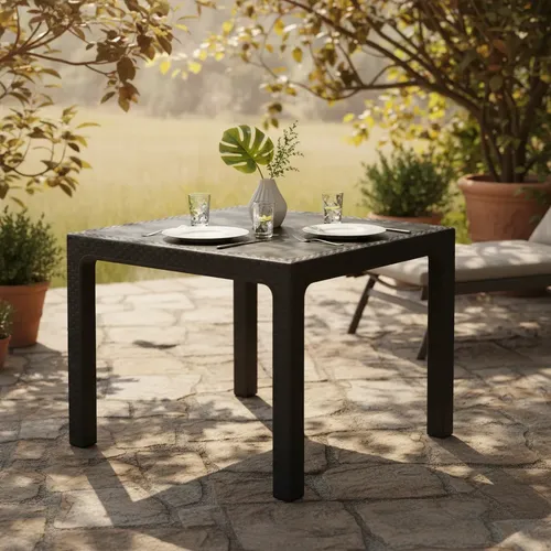 Mesa Plastica Rectangunlar 1.20 Heniver Simil Rattan Negro Negro