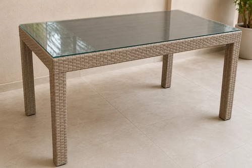 Mesa Plastica Rectangunlar 1.50 Heniver  C/tapa Vidrio Cappuccino
