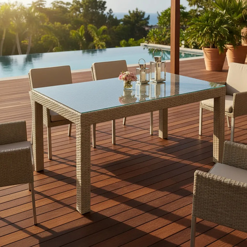 Mesa Plastica Rectangunlar 1.50 Heniver  C/tapa Vidrio Cappuccino
