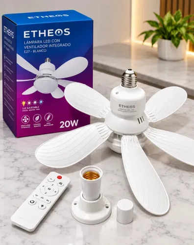 Ventilador De Techo Con Luz 3 Niveles Y Control Remoto E27 Marca Etheos 40 Cm Blanco 6
