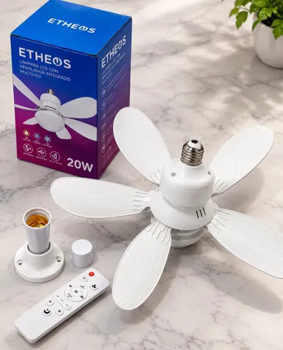 Ventilador De Techo Con Luz 3 Niveles Y Control Remoto E27 Marca Etheos 40 Cm Blanco 6